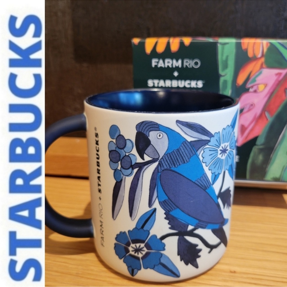 FARM Rio Starbucks Collectible
Mug 14oz • navy blue • parrot & floral design NEW